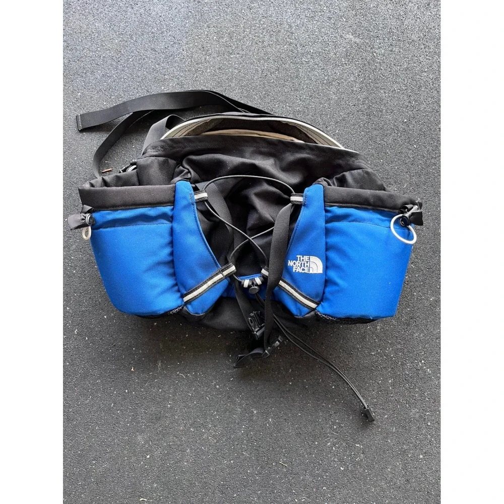 The North Face Lumbar Hiking Waist Pack Dual Water Bottle Holder Blue Black